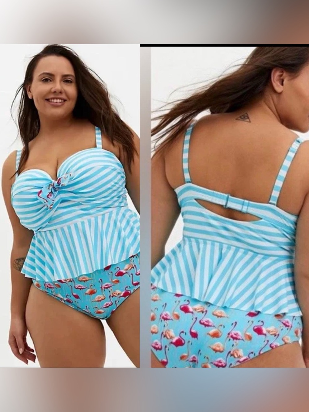 Torrid Flamingo Striped Tankini Swim Top Size 2 DD/F Beach Resortwear Coastal